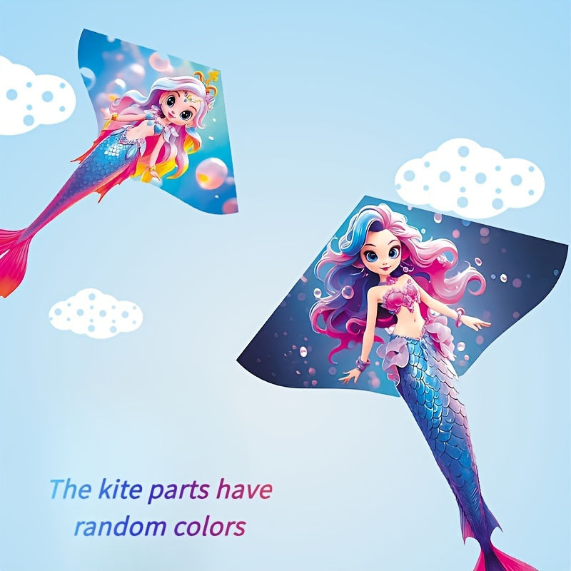 Free Reel Mermaid Kite Durable Mermaid Kite with Free Reel - Durable Polyester Fiber, Easy Assembly, Ideal for Beach & Park Fun, Perfect Outdoor Entertainment for Ages 14+, Blue