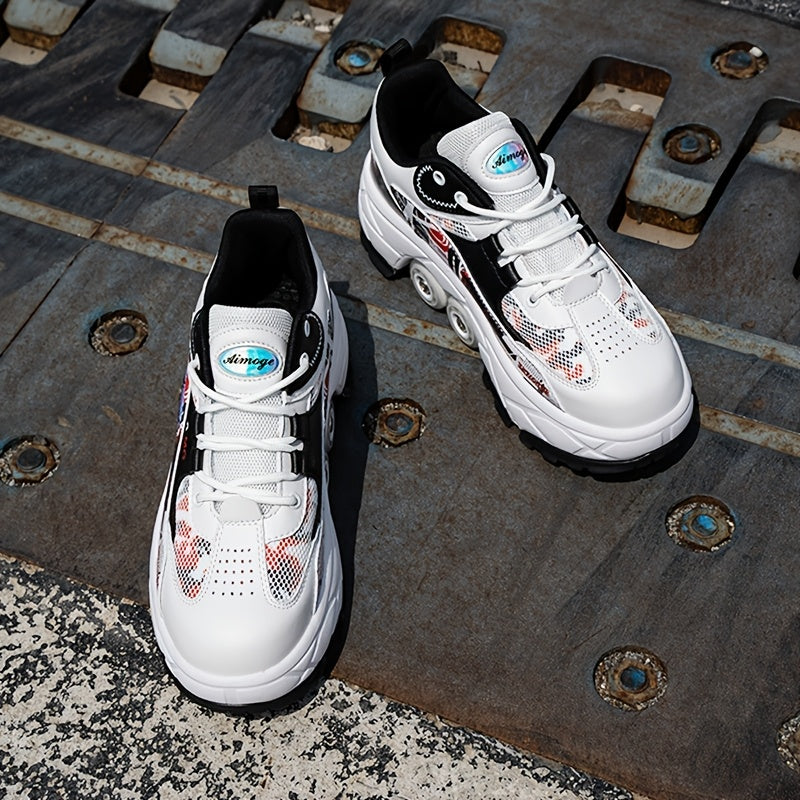 Stylish High-Top Skate Shoes for Boys with 4 Removable Wheels, Comfortable And Slip-Resistant Lace-Up Sneakers.