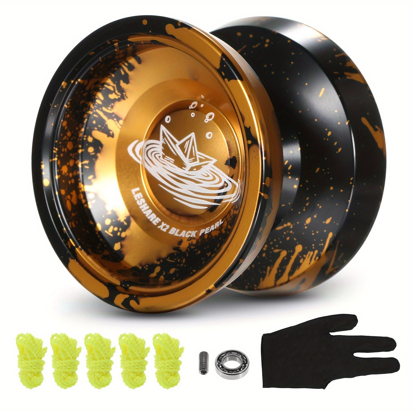 Professional Yoyo Alloy Aluminum YoYo Ball (Black With Golden) With Glove, Strings And Responsive Bearing Kit