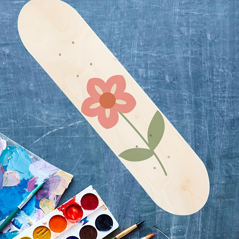1pc Unfinished Wooden Skateboard Deck for Beginners - DIY 7-Layer Skate Deck with Hand-Painted Surface, Customizable Graffiti Art Space, Ideal for Crafting a Unique Skateboard for Personalized Projects, Skateboard Accessories