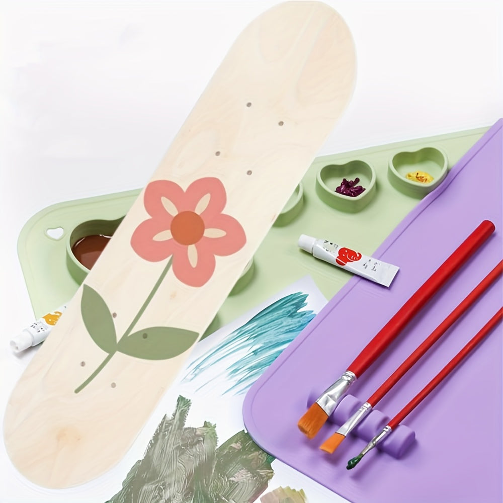 1pc Unfinished Wooden Skateboard Deck for Beginners - DIY 7-Layer Skate Deck with Hand-Painted Surface, Customizable Graffiti Art Space, Ideal for Crafting a Unique Skateboard for Personalized Projects, Skateboard Accessories
