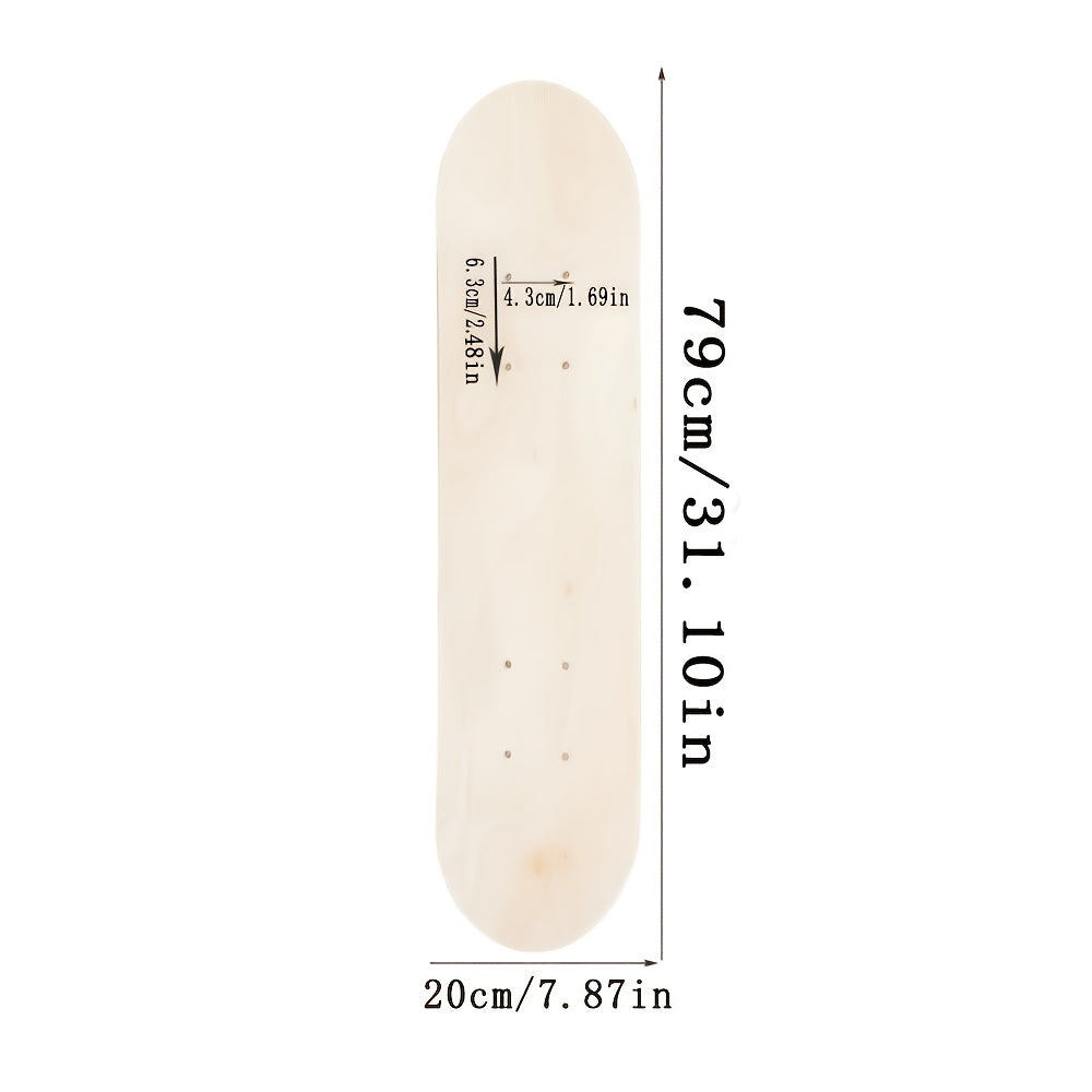 1pc Unfinished Wooden Skateboard Deck for Beginners - DIY 7-Layer Skate Deck with Hand-Painted Surface, Customizable Graffiti Art Space, Ideal for Crafting a Unique Skateboard for Personalized Projects, Skateboard Accessories