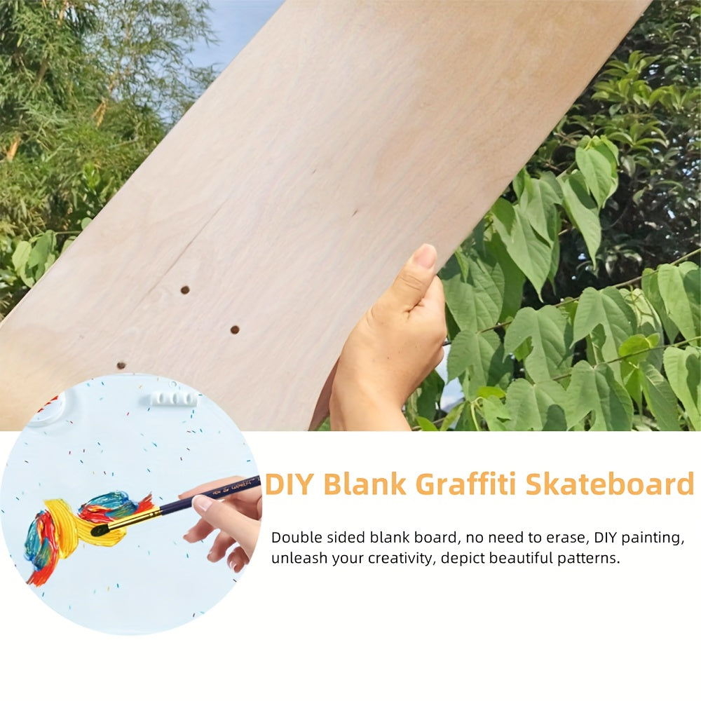 1pc Unfinished Wooden Skateboard Deck for Beginners - DIY 7-Layer Skate Deck with Hand-Painted Surface, Customizable Graffiti Art Space, Ideal for Crafting a Unique Skateboard for Personalized Projects, Skateboard Accessories