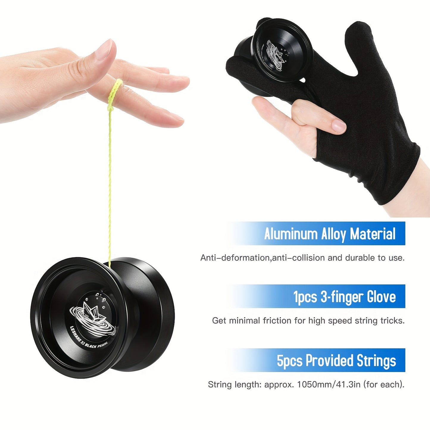 Professional Yoyo Alloy Aluminum YoYo Ball (Black With Golden) With Glove, Strings And Responsive Bearing Kit
