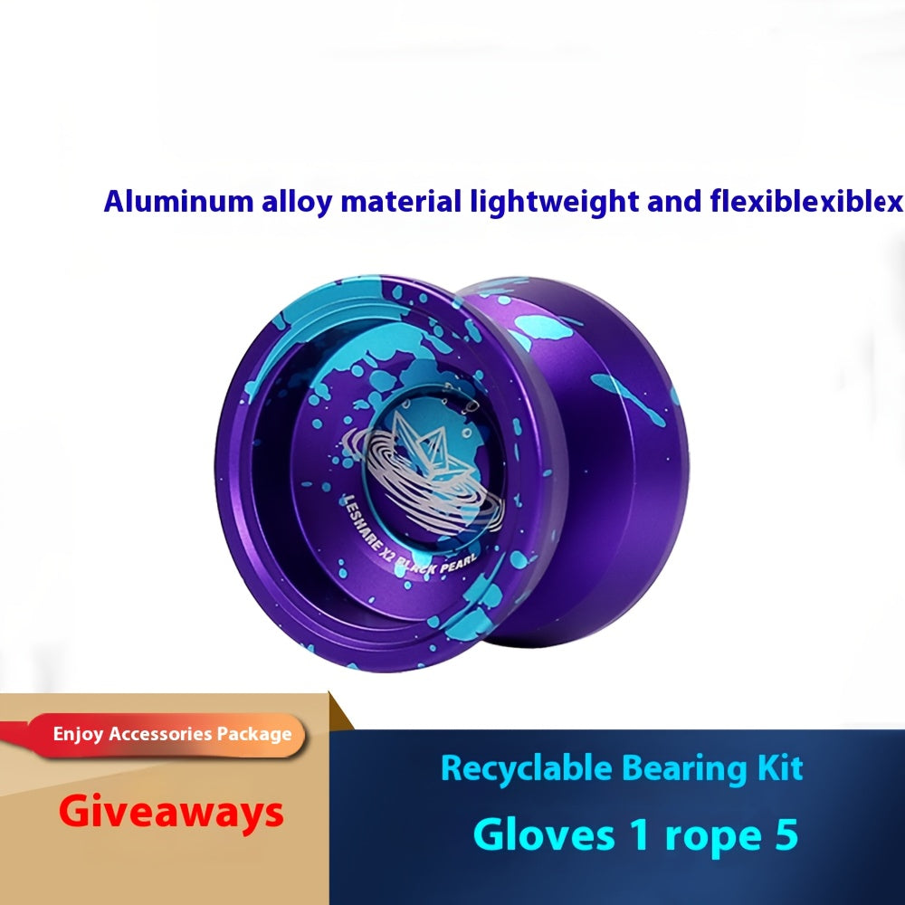 1pc Professional Aluminum Alloy Yo-Yo for Beginners - Purple & Blue Design, Lightweight & Durable, Includes Gloves & Rope (5X Longer Life) - Perfect for Competitive Play & Smooth Tricks, Beginner Yo Yo | Purple Blue Color |