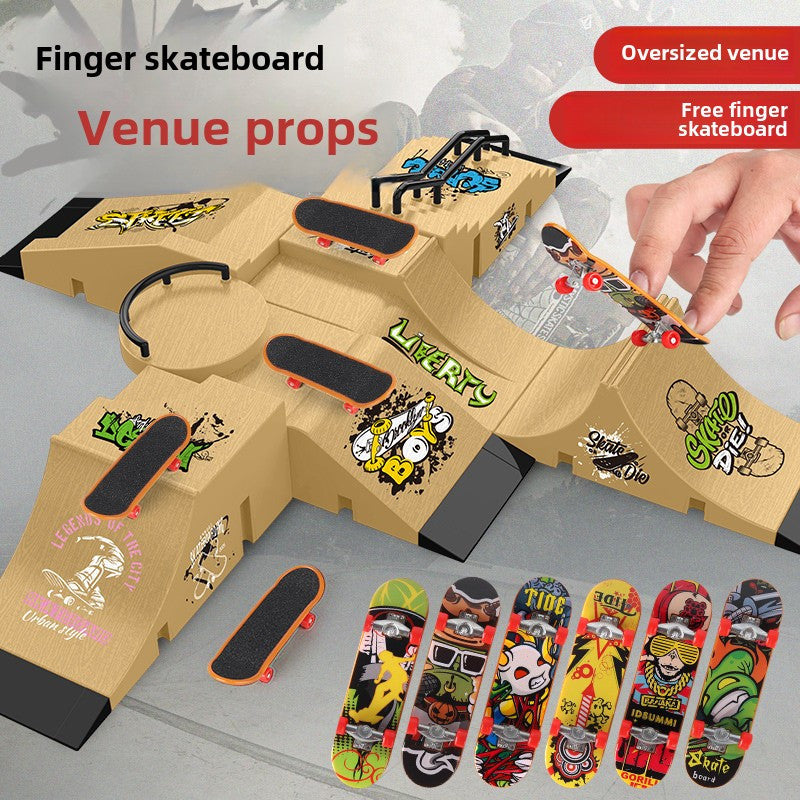 Hand Finger Skateboard Skiing Park Slope Set, 6-in-1 Fingerboard Skateboard with 6 Slopes and 6 Fingerboards, Fingerboard Half Tube Slope Suitable for Children and Adults Fingerboard Training Props Interactive Freestyle Skateboard Game,