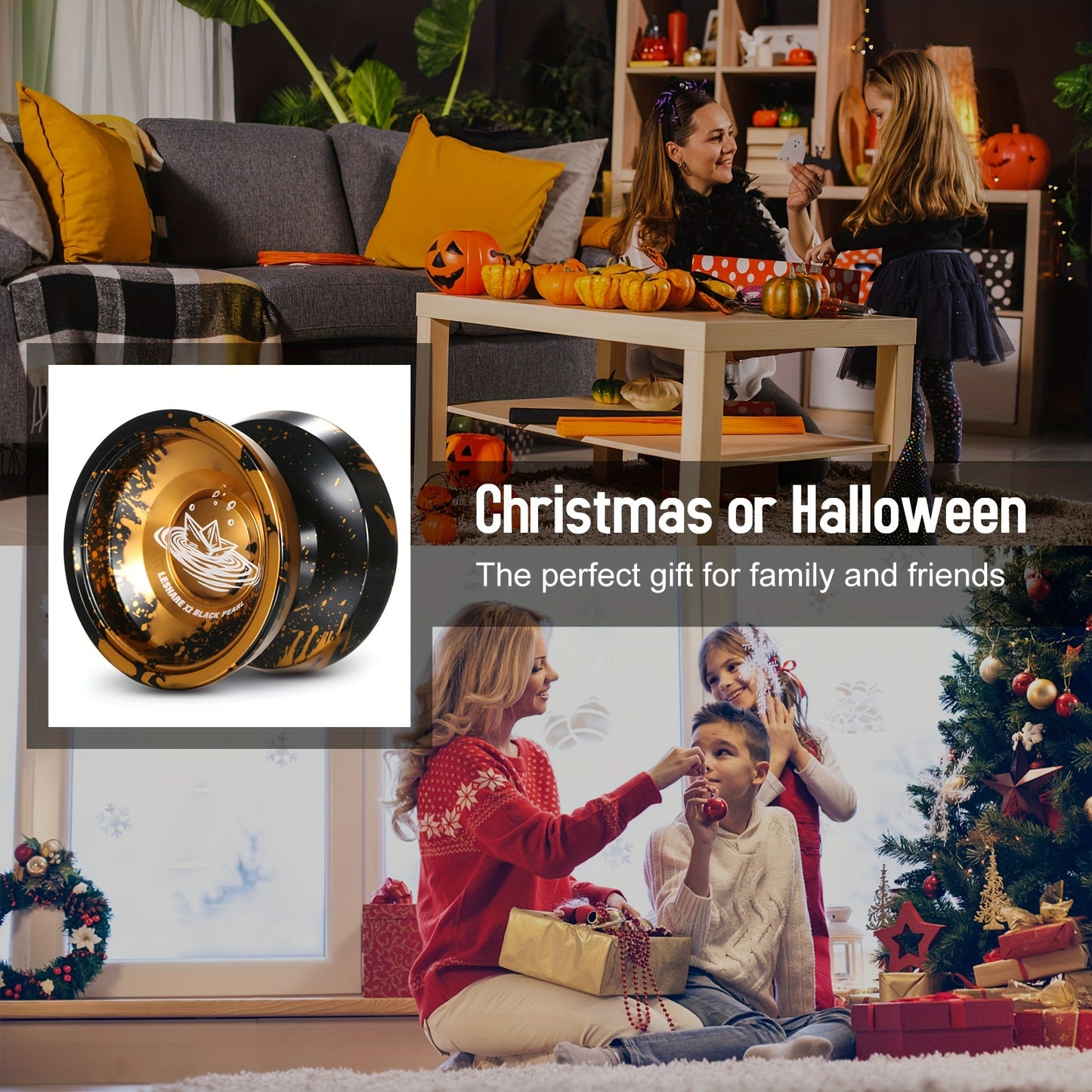 Professional Yoyo Alloy Aluminum YoYo Ball (Black With Golden) With Glove, Strings And Responsive Bearing Kit