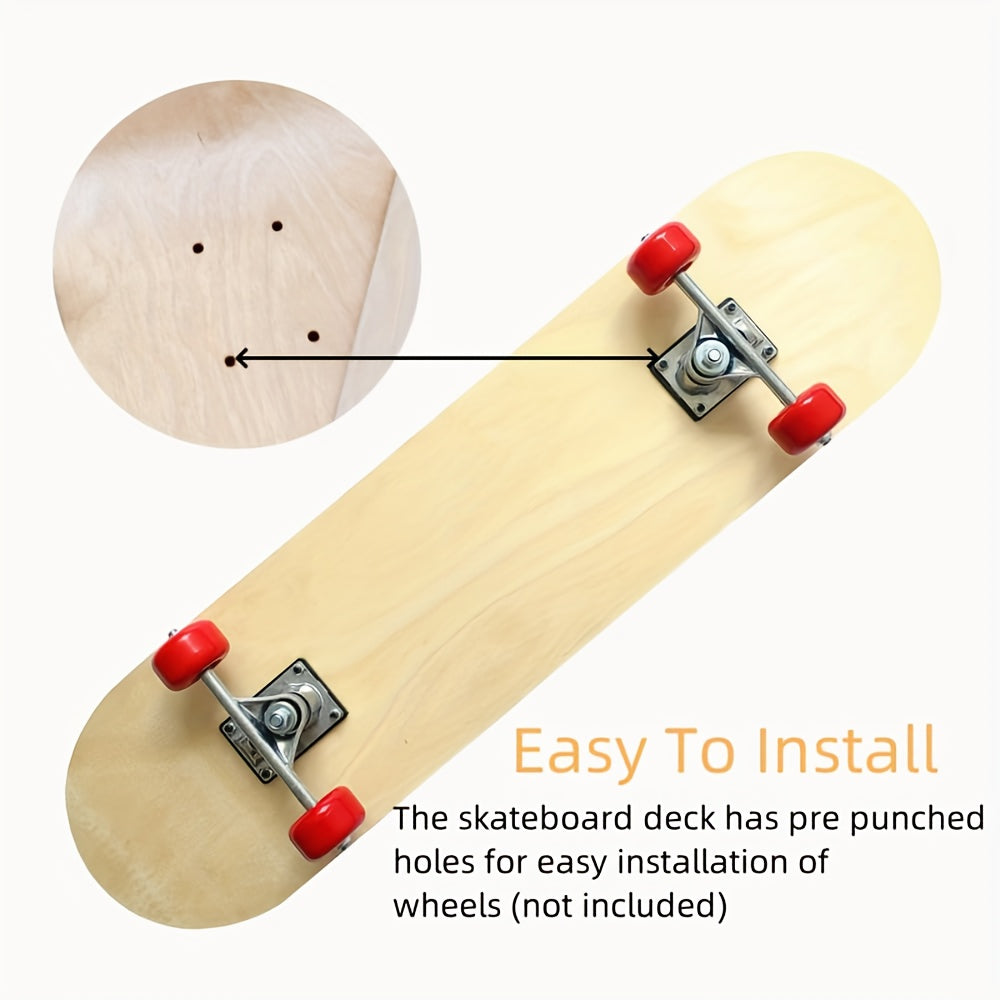 1pc Unfinished Wooden Skateboard Deck for Beginners - DIY 7-Layer Skate Deck with Hand-Painted Surface, Customizable Graffiti Art Space, Ideal for Crafting a Unique Skateboard for Personalized Projects, Skateboard Accessories
