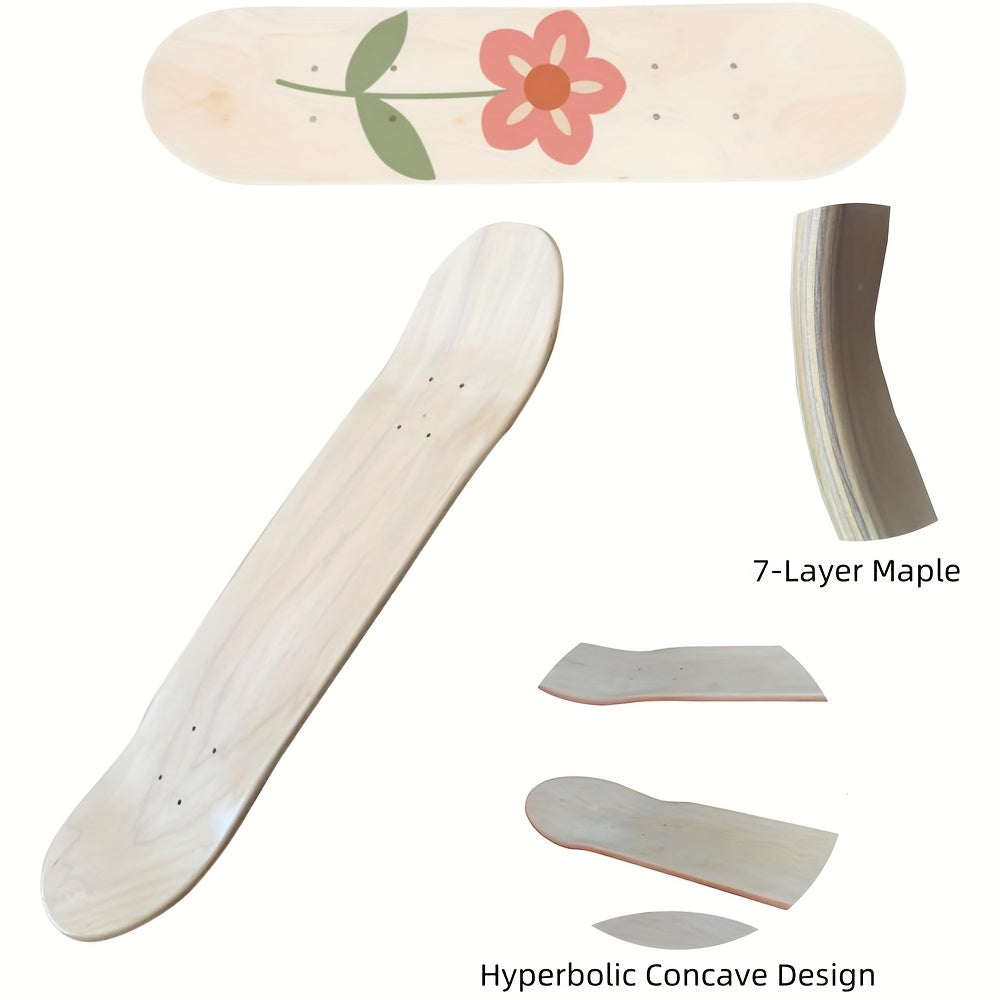 1pc Unfinished Wooden Skateboard Deck for Beginners - DIY 7-Layer Skate Deck with Hand-Painted Surface, Customizable Graffiti Art Space, Ideal for Crafting a Unique Skateboard for Personalized Projects, Skateboard Accessories