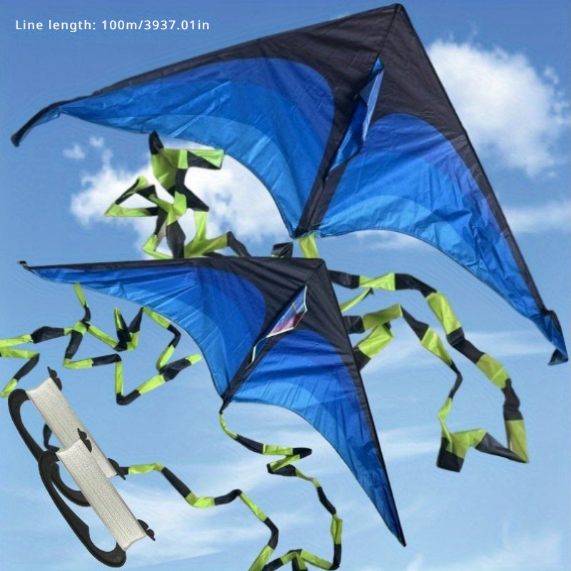 2pcs Extra Large Long Tail Prairie Kites - Vibrant Blue & Black Premium Polyester, Easy to Fly for Beginners, Family Beach & Park Outdoor Activities, Includes 328ft Line & Handle, Perfect Birthday Gift for family