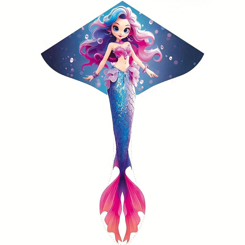 For Ages 3-6, Durable Polyester Mermaid Kite with Free Line Launcher, Easy Assembly, Ideal for Beach & Park Fun, Perfect for Halloween & Christmas Gifts
