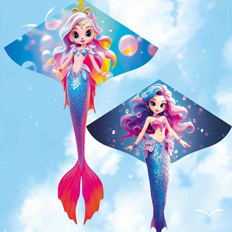 For Ages 3-6, Durable Polyester Mermaid Kite with Free Line Launcher, Easy Assembly, Ideal for Beach & Park Fun, Perfect for Halloween & Christmas Gifts