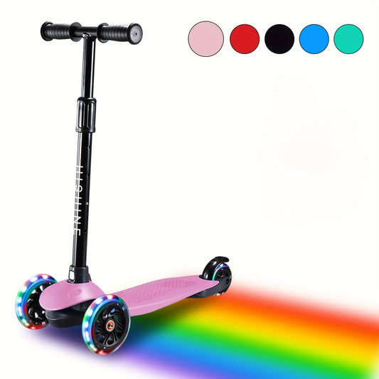 Adjustable Youngsters Scooter with Light-Up Wheels, Extra-Wide Deck & Lean-to-Steer Design – Easy Learning for Youngsters & Youngsters, Perfect Gift for Boys & Girls, Black Handlebar & T-Shaped Frame
