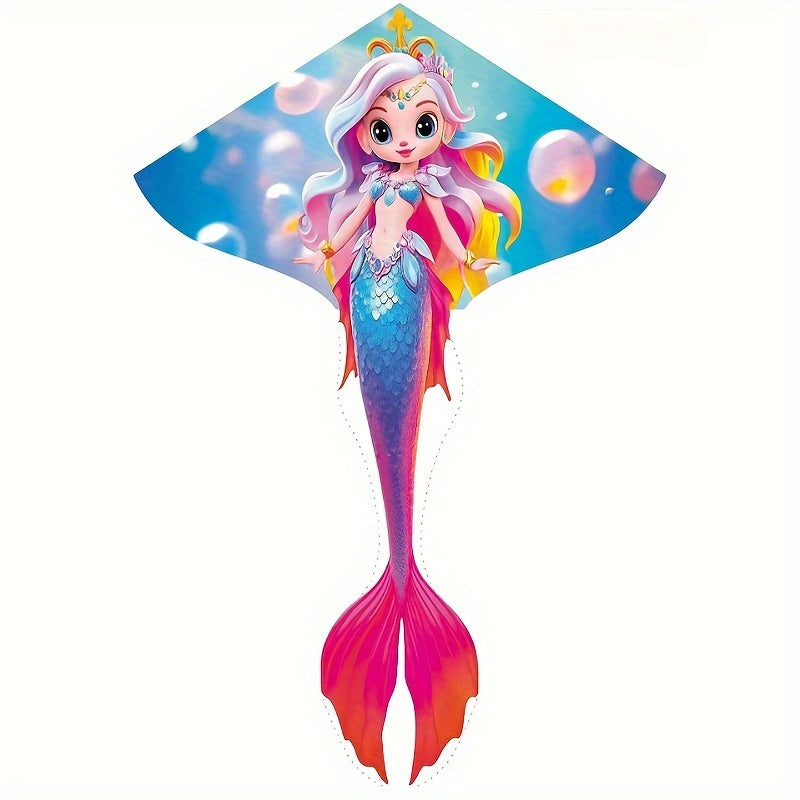 Free Reel Mermaid Kite Durable Mermaid Kite with Free Reel - Durable Polyester Fiber, Easy Assembly, Ideal for Beach & Park Fun, Perfect Outdoor Entertainment for Ages 14+, Blue