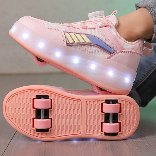 Student And Children'S Fashionable LED Luminous Shoes, Outdoor Sports And Leisure Skateboarding Shoes, USB Rechargeable Roller Shoes, Cool, Breathable And Wear-Resistant, Suitable for All Seasons, Luminous Shoes, Detachable Roller Sports Shoes
