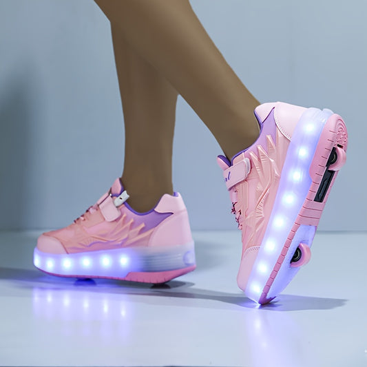 Product Girls' Sports Outdoor Shoes with Charging Switch, Luminous Shoes, Dual Wheels and Removable Front Wheels Plus Hidden Rear Wheels for Running Shoes Skateboard Shoes Children's Shoes