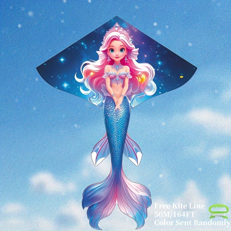 Starry Night Mermaid Kite - Black Friday & Christmas Special! Durable Polyester, Easy to Assemble, Cartoon Princess Mermaid Design for Outdoor Beach and Park Fun, Mermaid Party Decorations