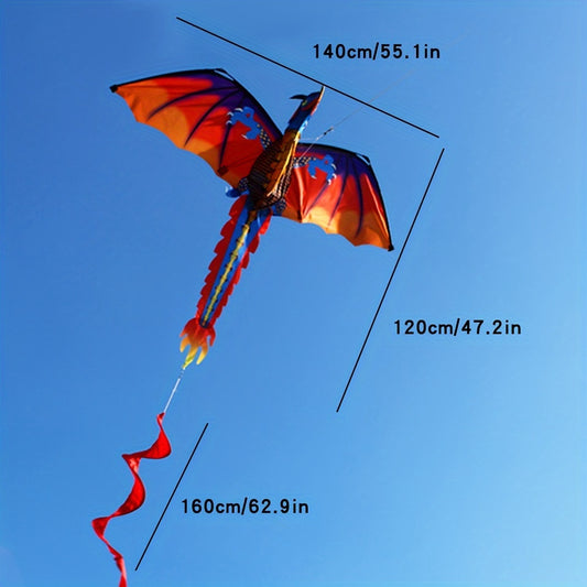 Giant 3D Pterosaur Kite with Spiral Tail - Durable Polyester & Fiberglass, Perfect for Beach & Park Fun, Mixed Color