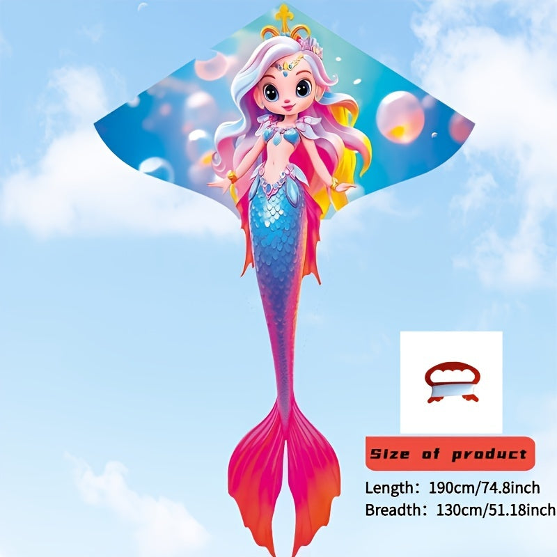 For Ages 3-6, Durable Polyester Mermaid Kite with Free Line Launcher, Easy Assembly, Ideal for Beach & Park Fun, Perfect for Halloween & Christmas Gifts
