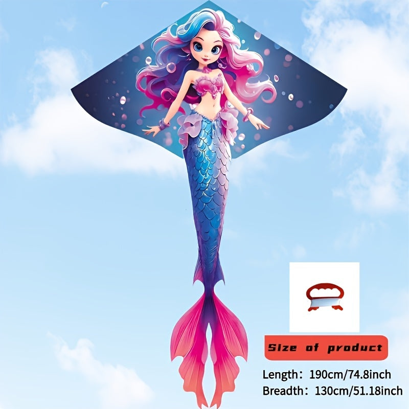 For Ages 3-6, Durable Polyester Mermaid Kite with Free Line Launcher, Easy Assembly, Ideal for Beach & Park Fun, Perfect for Halloween & Christmas Gifts