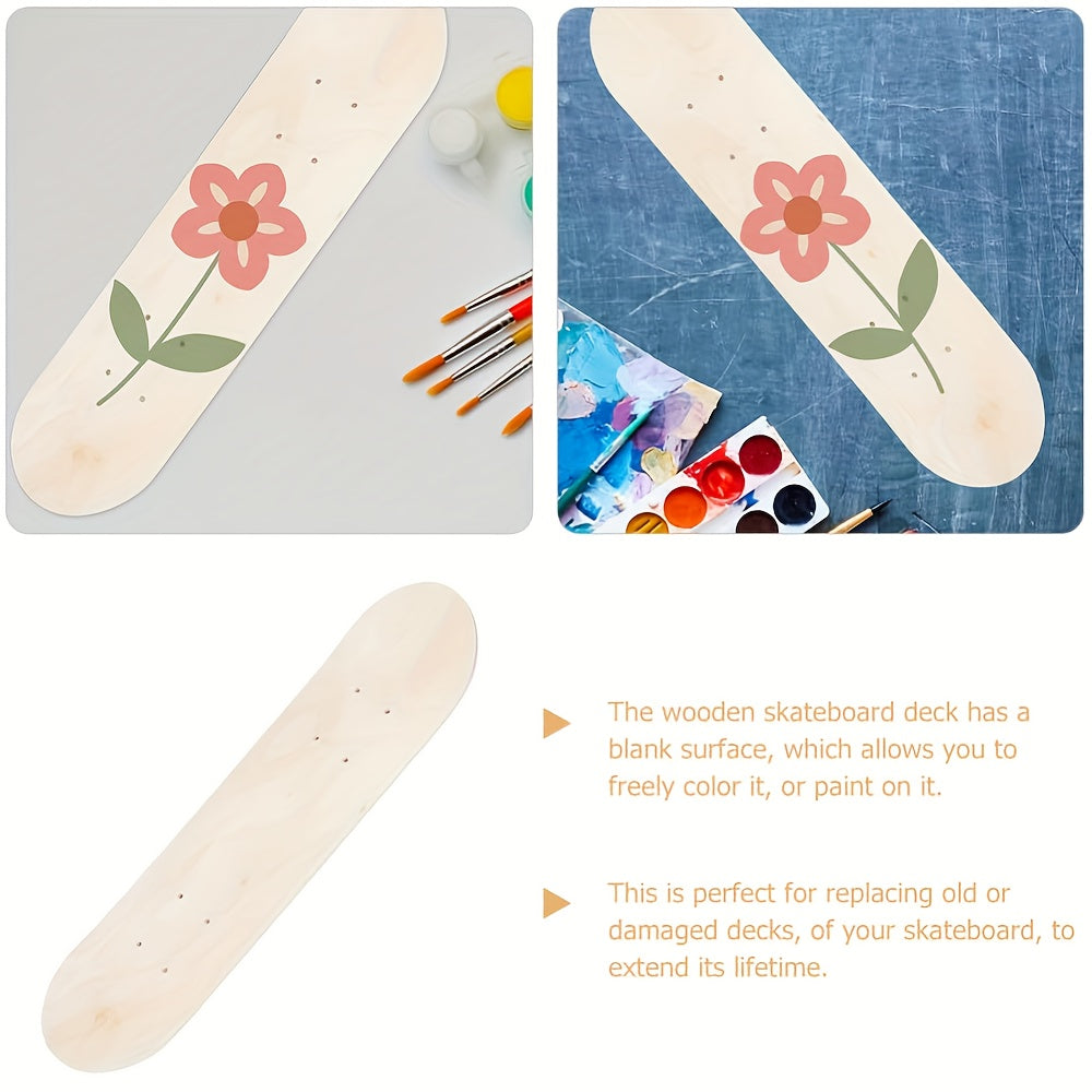 1pc Unfinished Wooden Skateboard Deck for Beginners - DIY 7-Layer Skate Deck with Hand-Painted Surface, Customizable Graffiti Art Space, Ideal for Crafting a Unique Skateboard for Personalized Projects, Skateboard Accessories