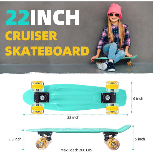 22-inch Mini Cruiser Skateboard For Girls And Boys Beginners