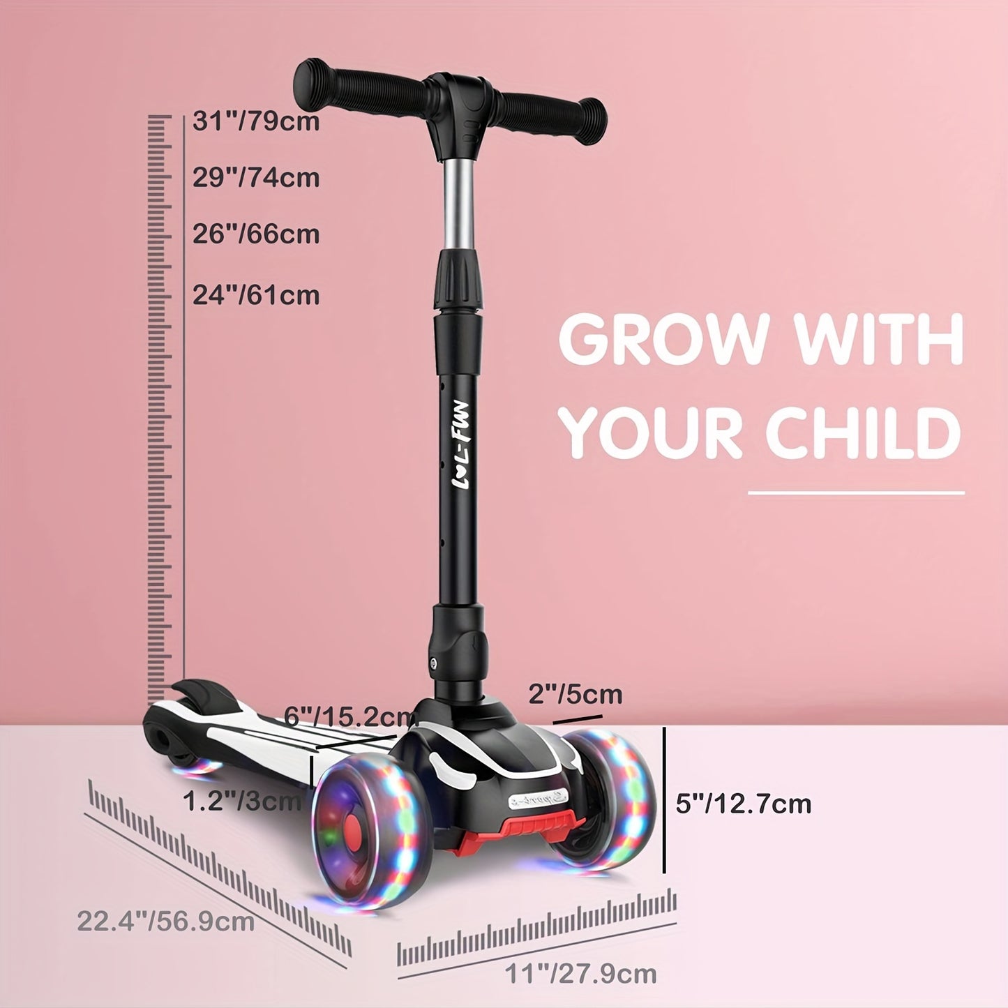 Scooter For Kids Ages 3 Years Old And UP, Extra-Wide Foldable Kick Scooter Kids With 4 Adjustable Height And Lean-to-Steer, Maximum Load Is 110.23LB