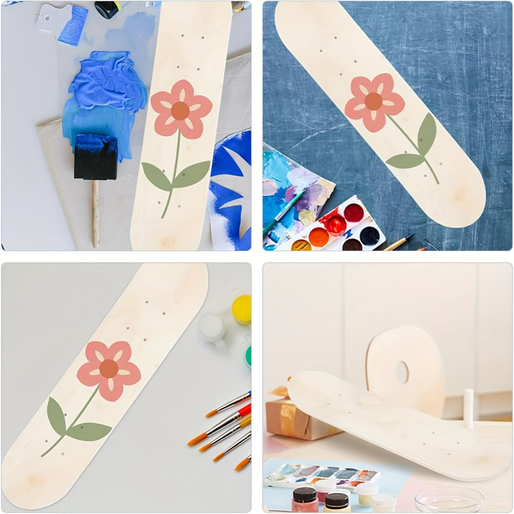 1pc Unfinished Wooden Skateboard Deck for Beginners - DIY 7-Layer Skate Deck with Hand-Painted Surface, Customizable Graffiti Art Space, Ideal for Crafting a Unique Skateboard for Personalized Projects, Skateboard Accessories