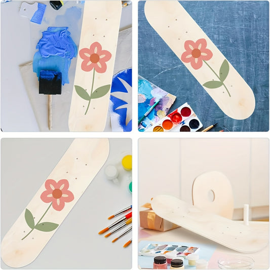 1pc Unfinished Wooden Skateboard Deck for Beginners - DIY 7-Layer Skate Deck with Hand-Painted Surface, Customizable Graffiti Art Space, Ideal for Crafting a Unique Skateboard for Personalized Projects, Skateboard Accessories