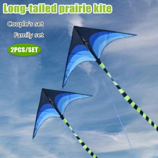 2pcs Extra Large Long Tail Prairie Kites - Vibrant Blue & Black Premium Polyester, Easy to Fly for Beginners, Family Beach & Park Outdoor Activities, Includes 328ft Line & Handle, Perfect Birthday Gift for family