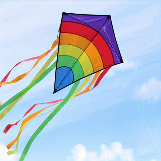 1 Vibrant Rainbow Diamond Kite - Durable Polyester with Colorful Tassels, Perfect for Beach, Park & Outdoor Fun - Purple\u002FRed\u002FYellow, Beach Accessories