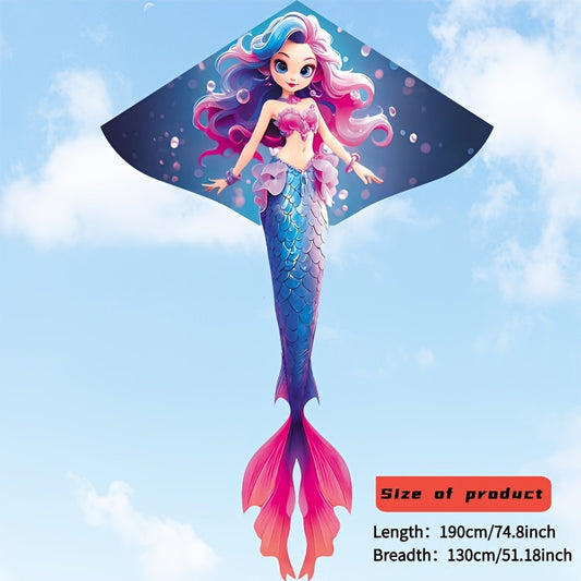 Free Reel Mermaid Kite Durable Mermaid Kite with Free Reel - Durable Polyester Fiber, Easy Assembly, Ideal for Beach & Park Fun, Perfect Outdoor Entertainment for Ages 14+, Blue