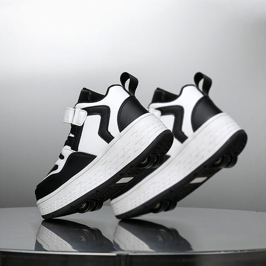 A Pair of Boys' And Girls' Sports Skate Shoes with Removable Wheels, Mid-Top Casual Stylish Sports Shoes Suitable for Indoor And Outdoor Street Style, Designed for Skating.