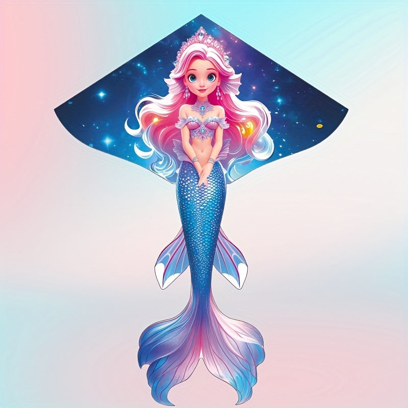 Starry Night Mermaid Kite - Black Friday & Christmas Special! Durable Polyester, Easy to Assemble, Cartoon Princess Mermaid Design for Outdoor Beach and Park Fun, Mermaid Party Decorations