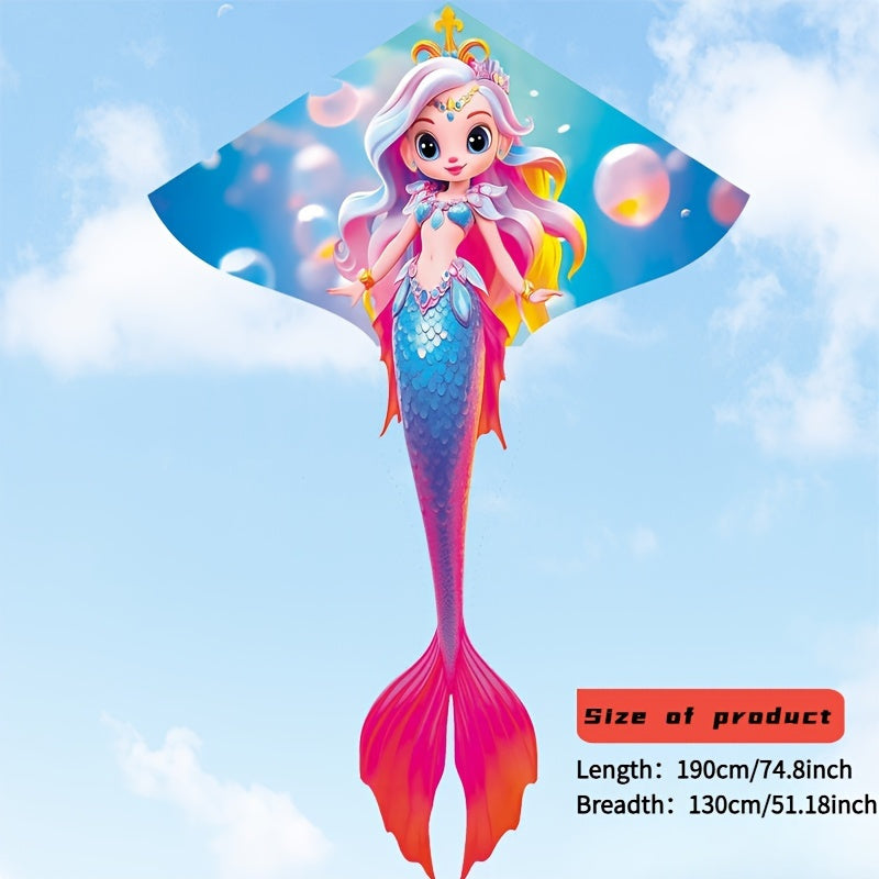 Free Reel Mermaid Kite Durable Mermaid Kite with Free Reel - Durable Polyester Fiber, Easy Assembly, Ideal for Beach & Park Fun, Perfect Outdoor Entertainment for Ages 14+, Blue